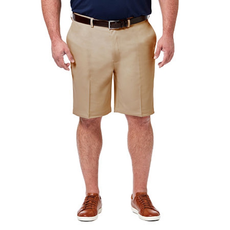 Haggar Mens Classic fit Casual Shorts 48 Beige Solid