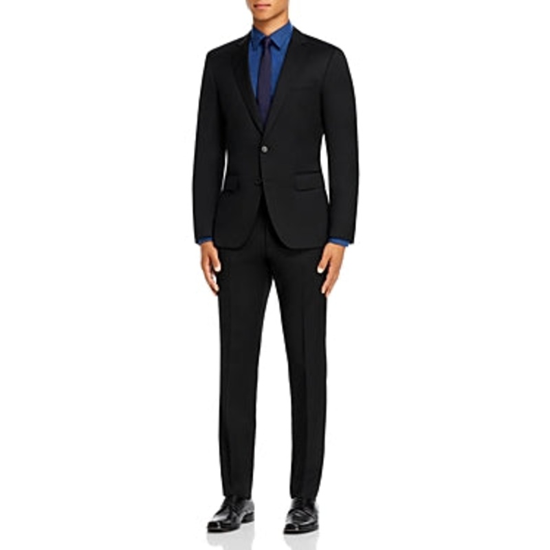 HUGO BOSS Huge/Genius Wool Twill Slim Fit Suit 40L / 34W Black Flat Pant Wool