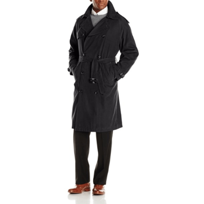 London Fog Men Classic Fit Iconic Belted Trench Raincoat Coat 40R Black