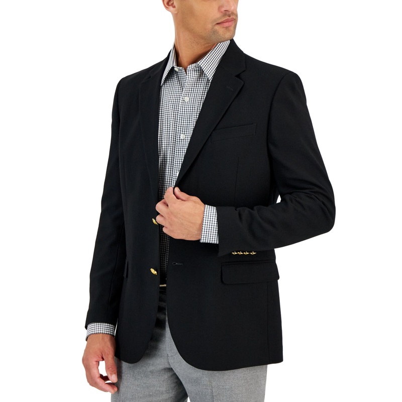 Nautica Mens Modern fit Sport Coat Blazer 48 L Black Solid Stretch