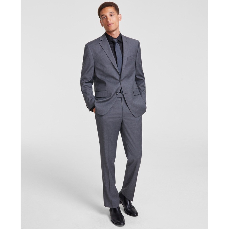 Perry Ellis Mens Modern fit 2 Piece Suit 38 R / 31 x 32 Grey Solid Stretch