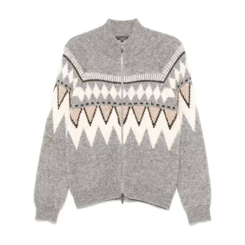Peserico Mens Intarsia knit Cardigan Full Zip Sweater EU 50 US 40 Grey