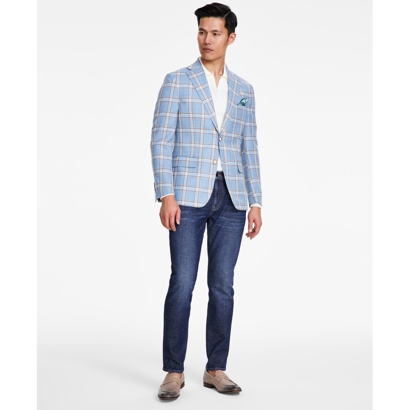 Tallia Mens Slim fit Sport Coat Blazer 38 R Blue Plaid