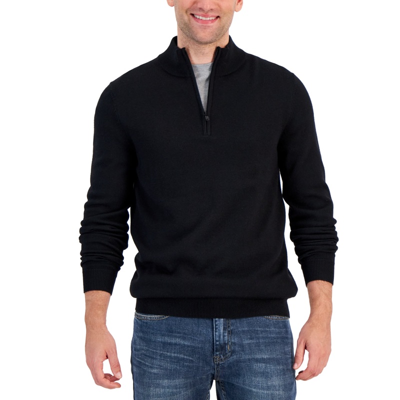 Alfani Mens Regular fit Long Sleeve Half Zip Sweater Large Black