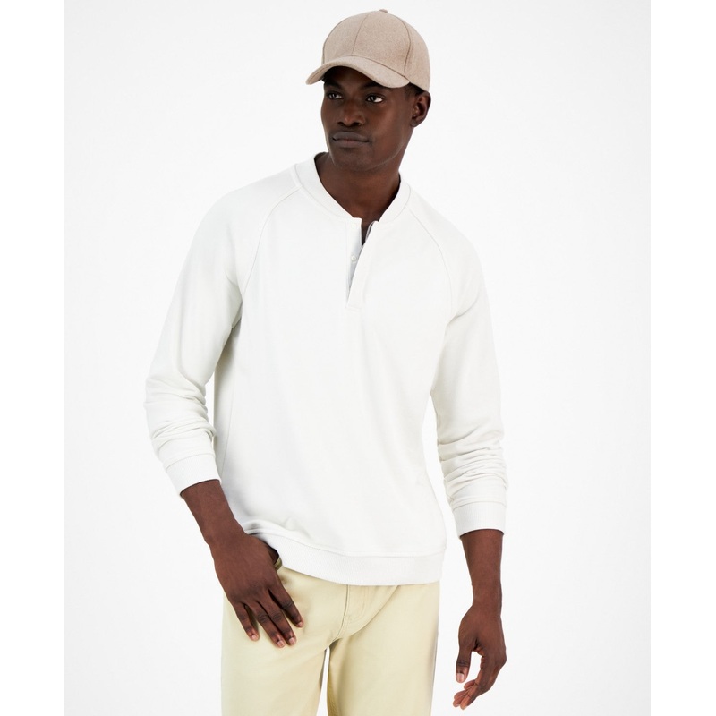Alfani Mens Regular fit Long Sleeve Quarter zip Shirt Medium White