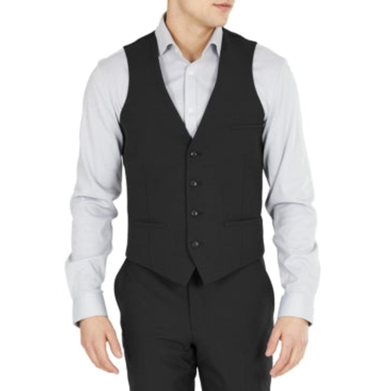 Bar Iii Mens Slim fit Button-Up Vest Small Black