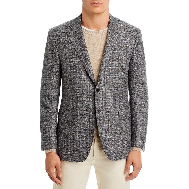 Canali Siena Windowpane Plaid Classic Fit Sport Coat EU 52 US 42L Grey Brown