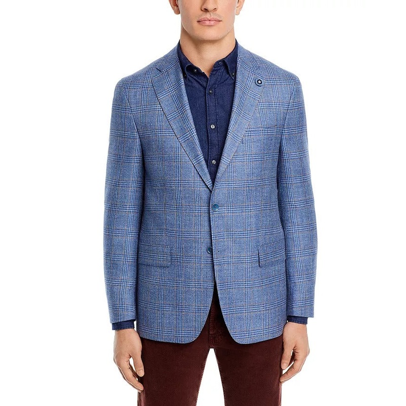 Hart Schaffner Marx New York Plaid Regular Fit Sport Coat 50R Blue Brown