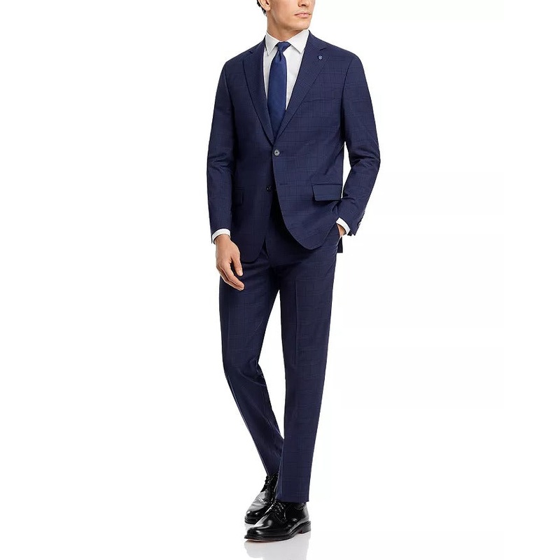 Hart Schaffner Marx New York Plaid Regular Fit Suit 40S / 33W Navy Blue