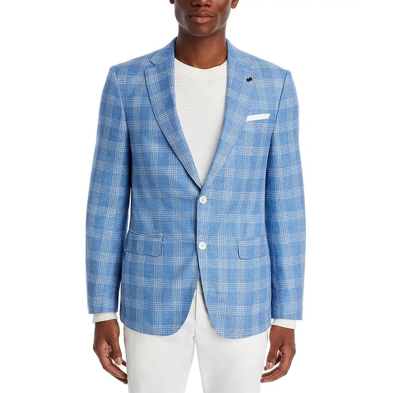 HUGO BOSS Hutson Glen Check Slim Fit Sport Coat Blazer 42R Light Blue Plaid
