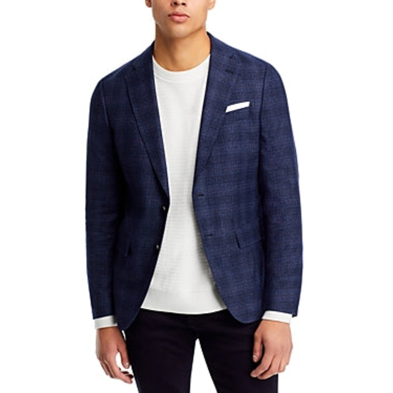 HUGO BOSS Hutson Tonal Plaid Slim Fit Sport Coat 40R Navy Blue