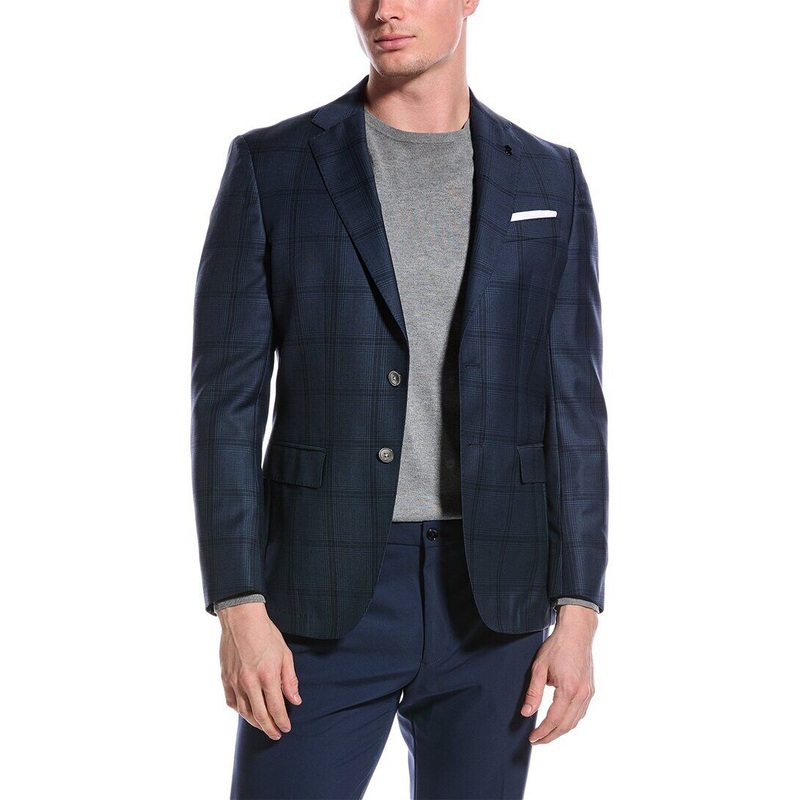 Hugo Boss Hutson Tonal Plaid Slim Fit Sport Coat 44R Navy Blue