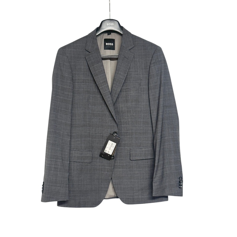 Hugo Boss Mens Plaid Slim Fit Stretch Wool Suit 40R / 34W Grey Blue Plaid