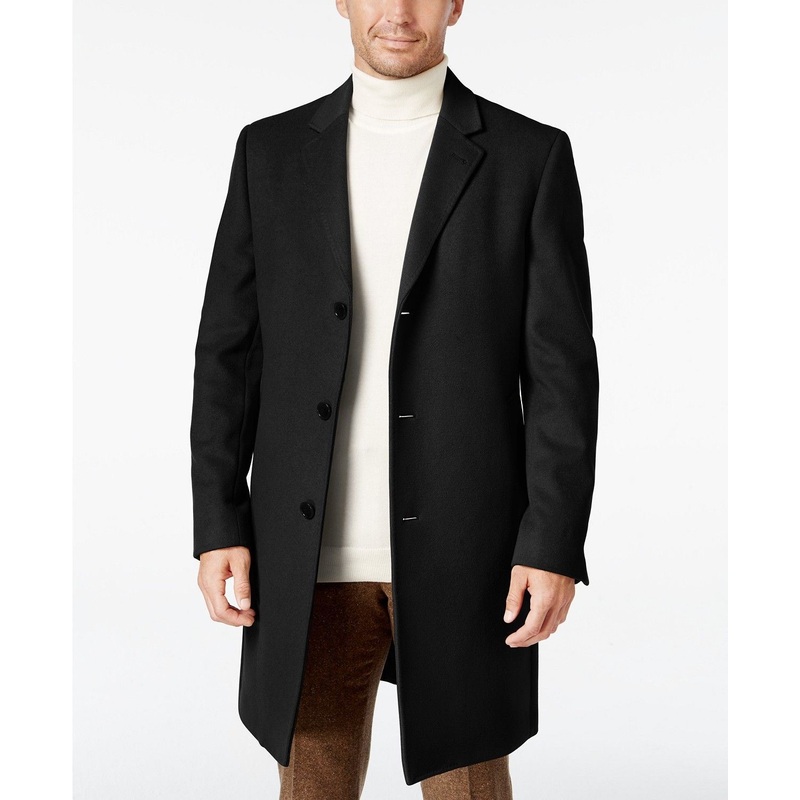 Lauren Ralph Lauren Mens Luther Luxury Wool Blend Overcoat Coat Black 44R
