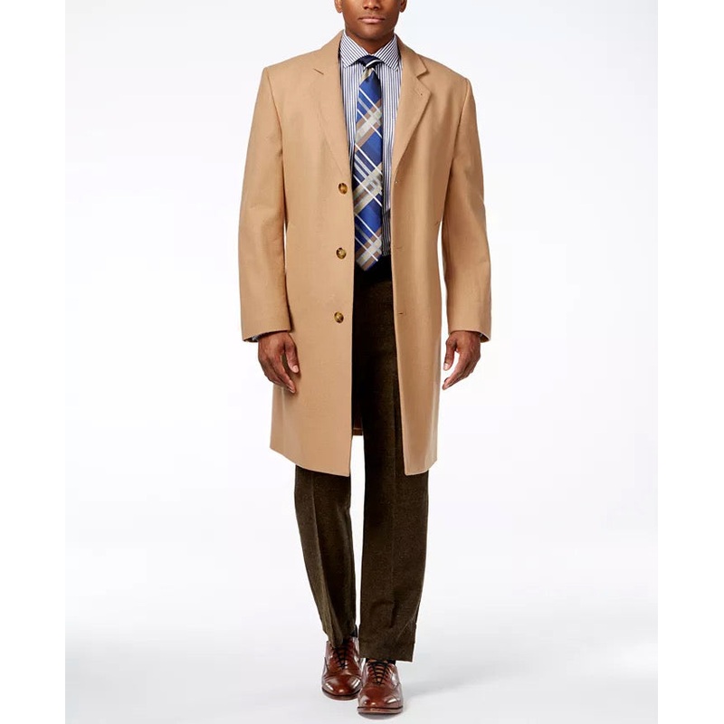 London Fog Signature Mens Wool-Blend Overcoat Coat 36S Camel Brown