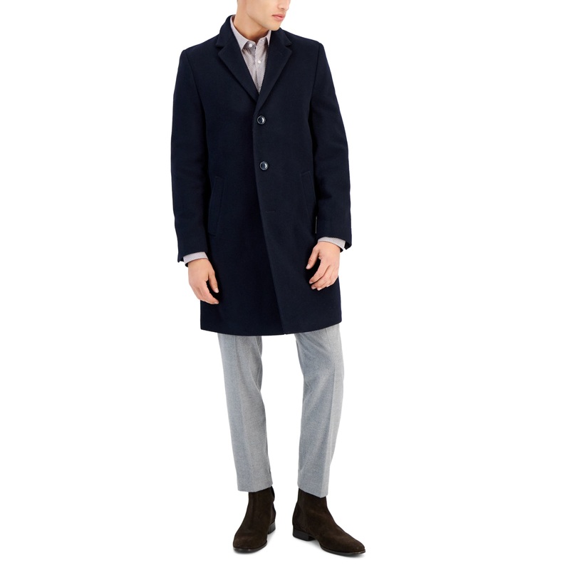 Nautica Mens Regular fit Overcoat Coat 42 L Blue Solid