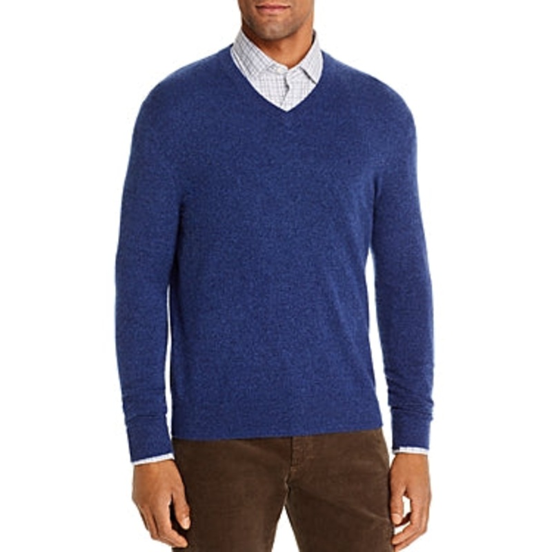 The Men's Store Mens Regular fit Long Sleeve V Neck Sweater Medium V-Neck Blue