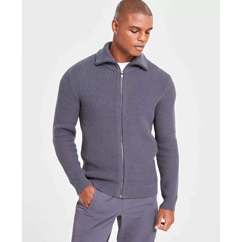 Alfani Men's Honeycomb Zip-Front Cardigan Sweater XL Ebony Grey