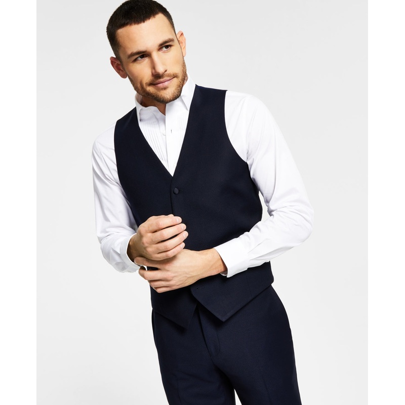 Alfani Mens  fit Button-Up Tuxedo Vest Large Blue