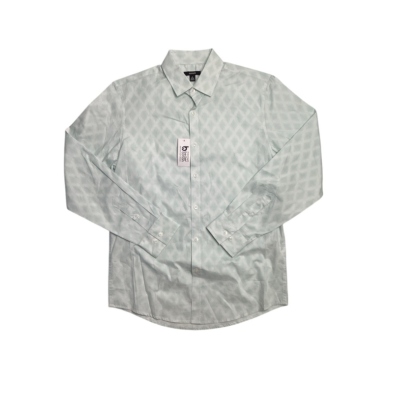 Alfani Mens Regular fit Long Sleeve Button-Up Shirt Medium Green Diamond