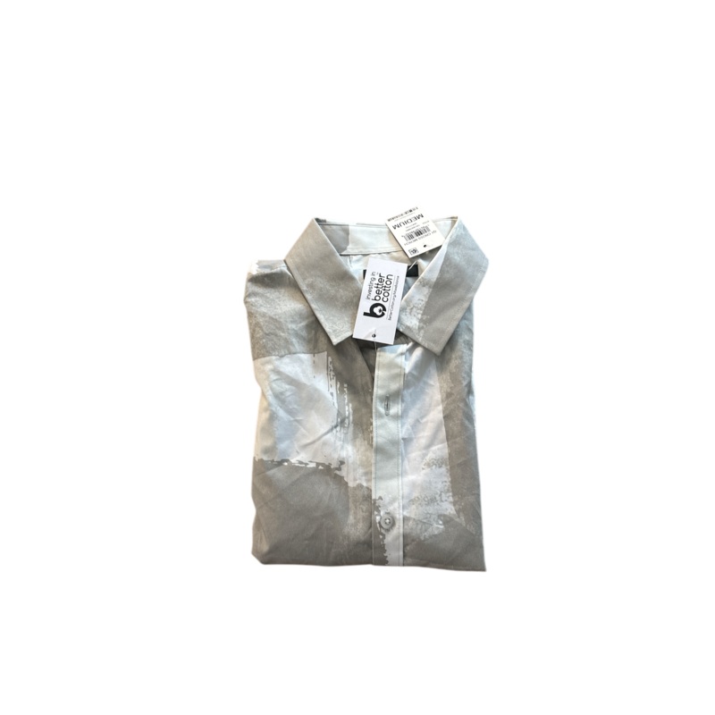 Alfani Mens Regular fit Short Sleeve Button-Up Shirt Medium Grey Abstract