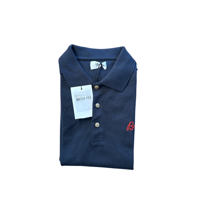Bally Mens Regular fit Short Sleeve Polo Shirt Large Crew Neck Blue