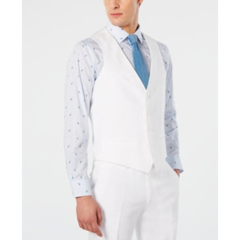 Bar Iii Mens Slim fit Button-Up Vest Medium White
