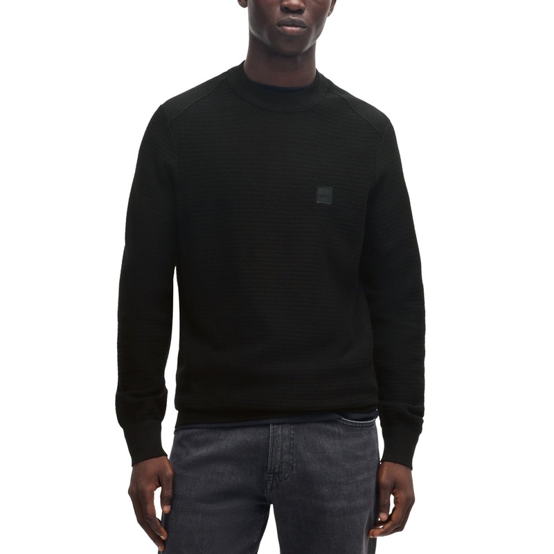 BOSS by Hugo Boss Men's Logo Patch Regular-Fit Sweater Size Large Black