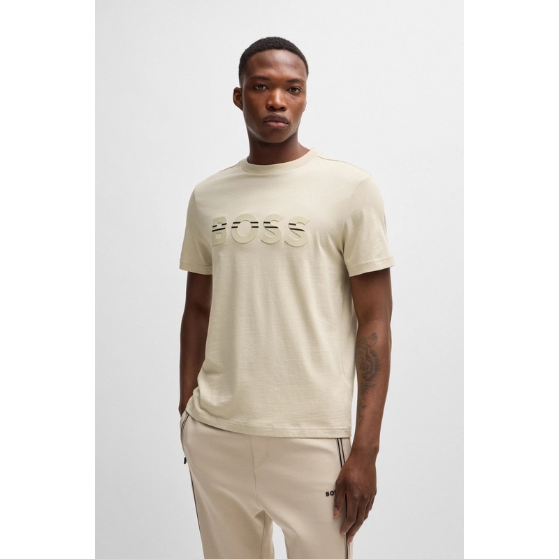 BOSS by Hugo Boss Men's Logo Regular-Fit T-Shirt Large Tan Beige
