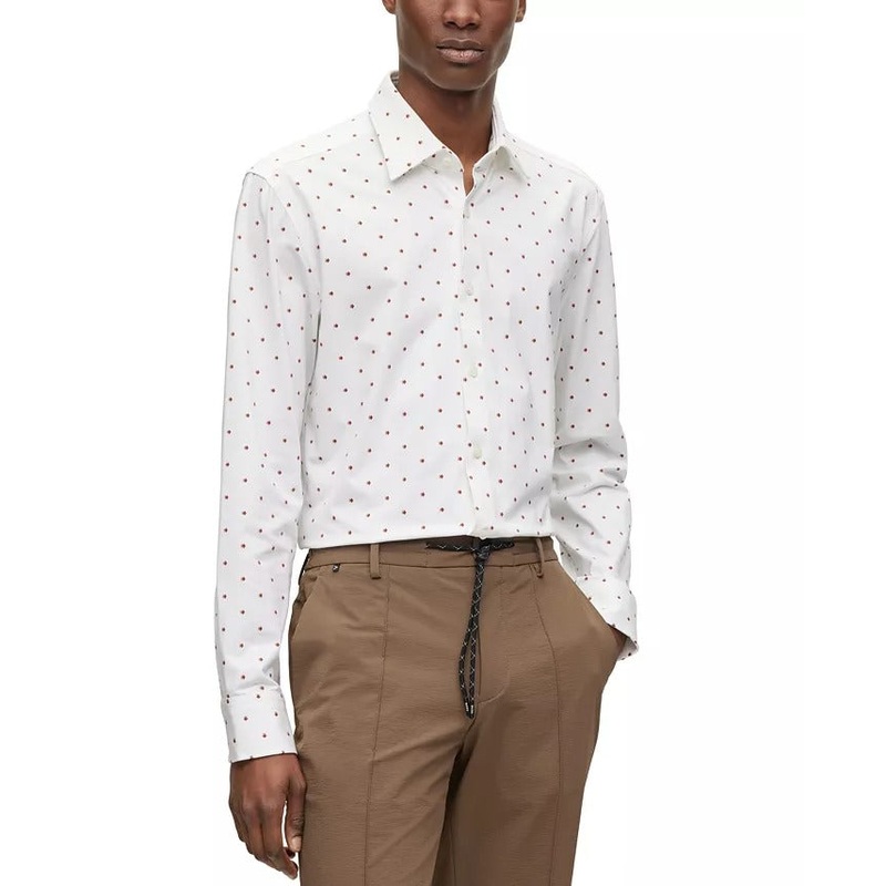 BOSS by Hugo Boss Men's Printed Stretch Cotton Slim Dress Shirt Size 15 White