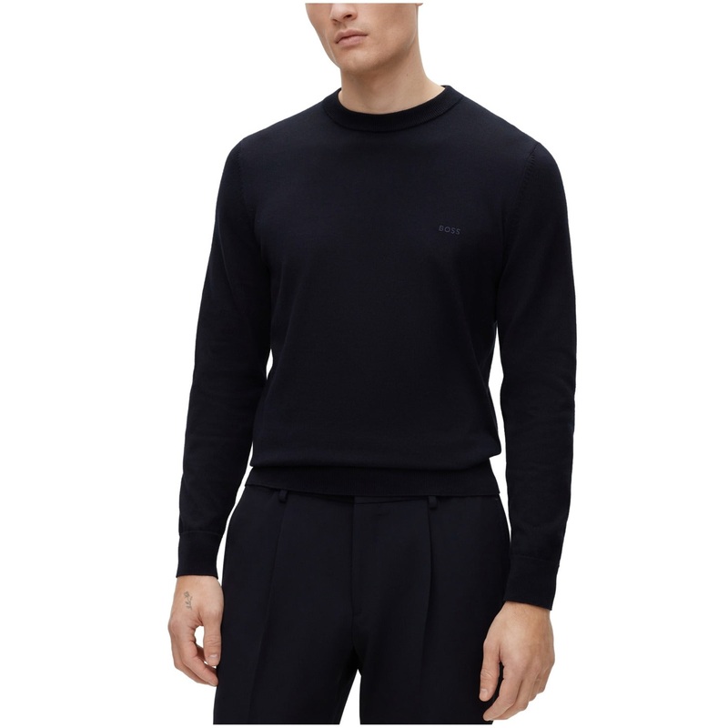 BOSS by Hugo Boss Men's Pure-Cotton Regular-Fit Embroidered Logo Sweater XL Navy