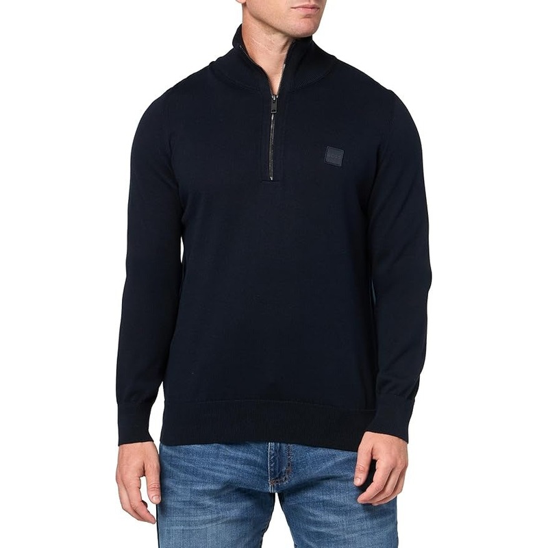 BOSS by Hugo Boss Square Logo Cotton Blend Quarter Zip Sweater XL Dark Blue