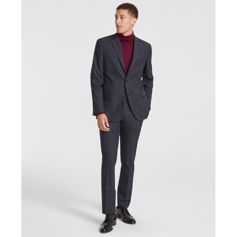 Dkny Mens Modern fit 2 Piece Suit 38 S / 31 Waist Grey Plaid