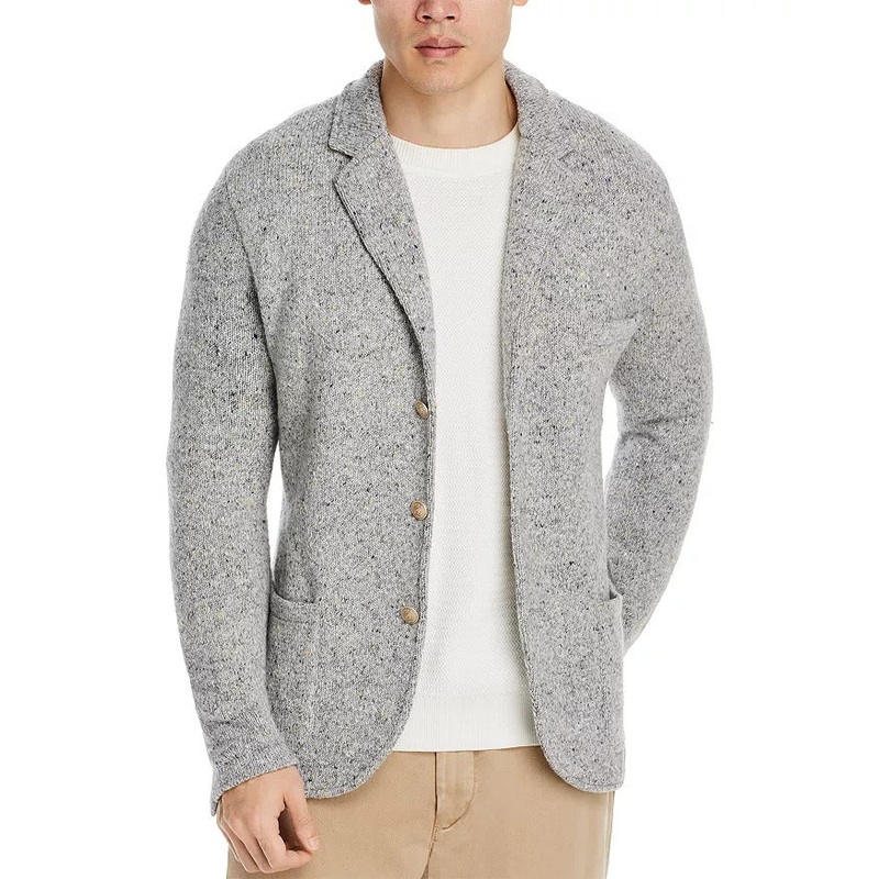 Eleventy Mens Wool & Cashmere Stretch Knit Sweater Jacket XL Light Grey
