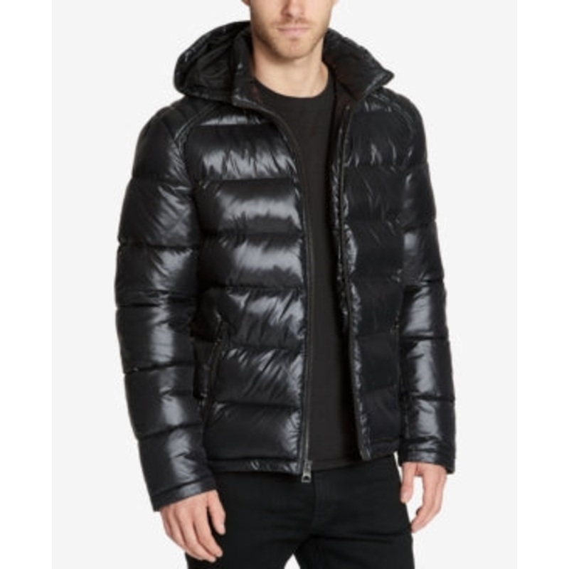 Guess Mens Puffer Jacket Coat Medium Black Full Zip Solid