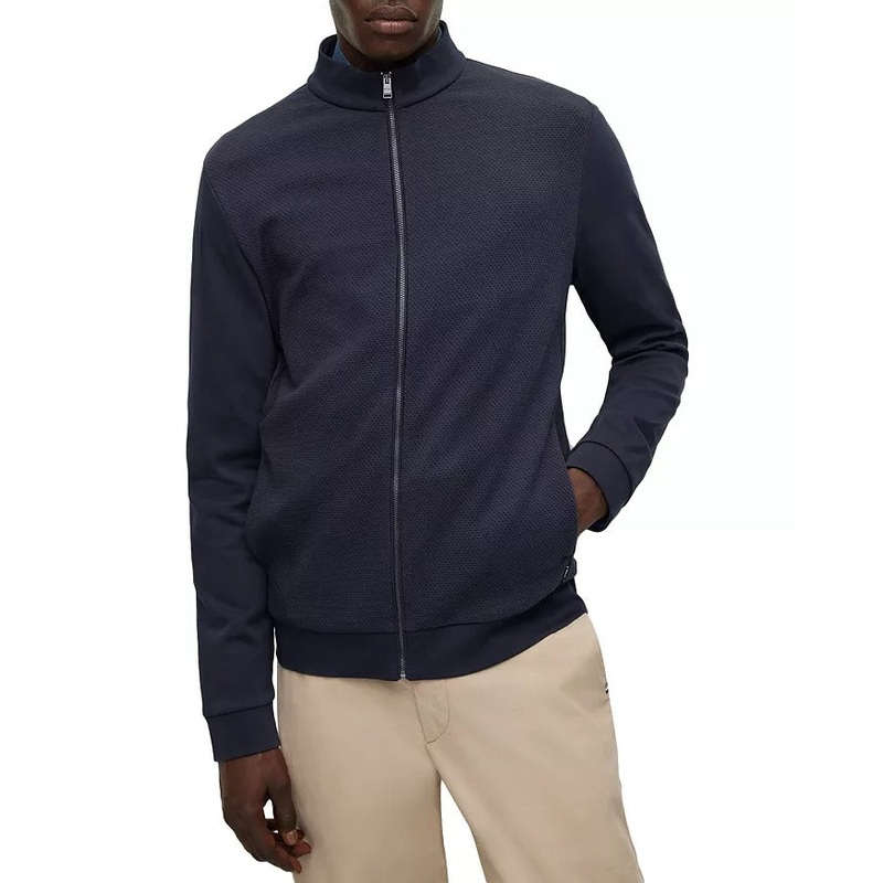HUGO BOSS Mens Skiles Textured Zip Up Jacket Size XL Dark Blue