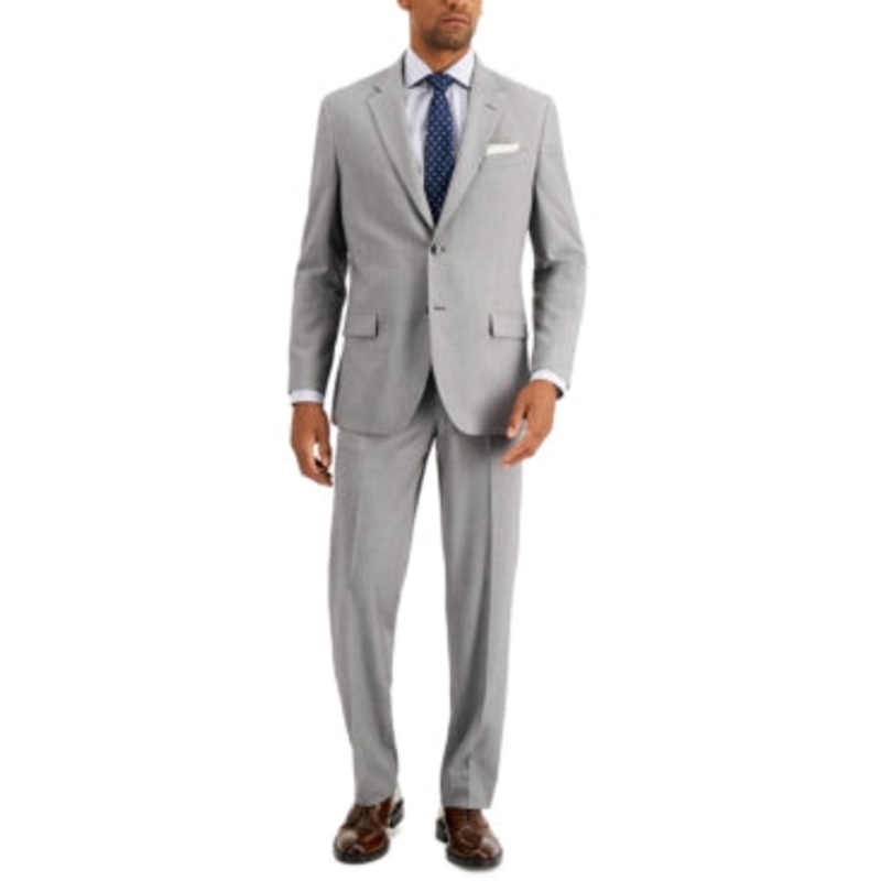 Nautica Mens Modern fit Suit 48 L / 41 Waist Light Grey Solid Stretch