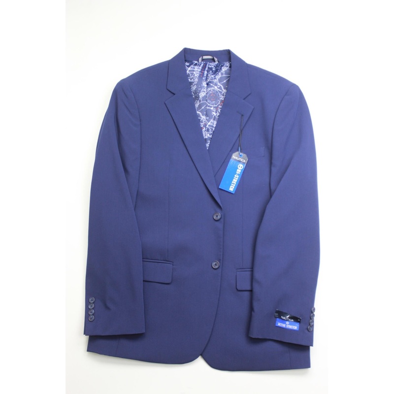 Nautica Mens Regular fit 2 Piece Suit 44 R / 38 Waist Blue Solid Stretch