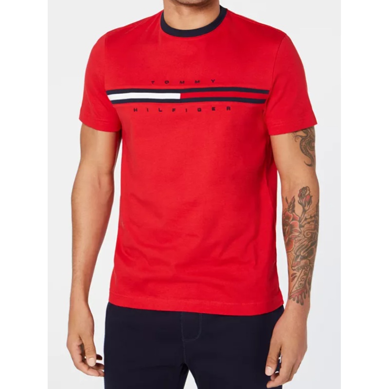 Tommy Hilfiger Mens Regular fit Short Sleeve T-Shirt Shirt Medium Red Solid
