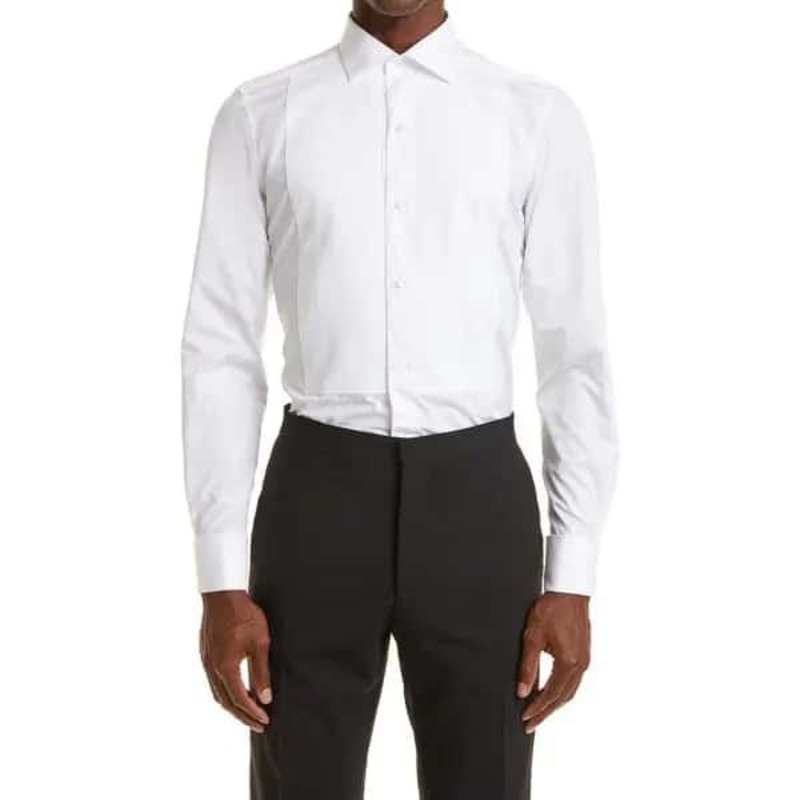 Zegna Mens Regular Fit Tuxedo Shirt Size 40 / 15 .75 White French Cuff Italy
