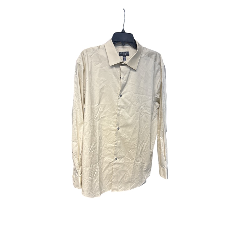 Alfani Mens Regular fit Long Sleeve Button-Up Shirt XL Beige Solid