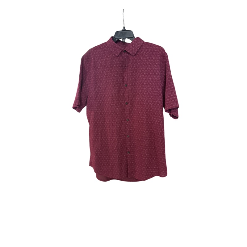 Alfani Mens Regular fit Short Sleeve Button-Up Shirt Large Red Geometric