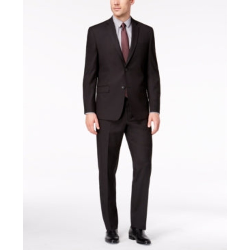 Andrew Marc Men's Black Micro-Grid Suit 48R / 39 Waist Classic-Fit Stretch