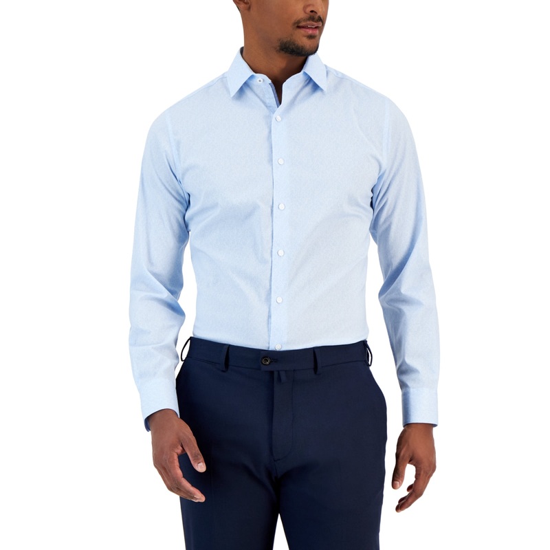Bar Iii Mens Slim fit Long Sleeve Button-Up Shirt Large Light Blue Floral