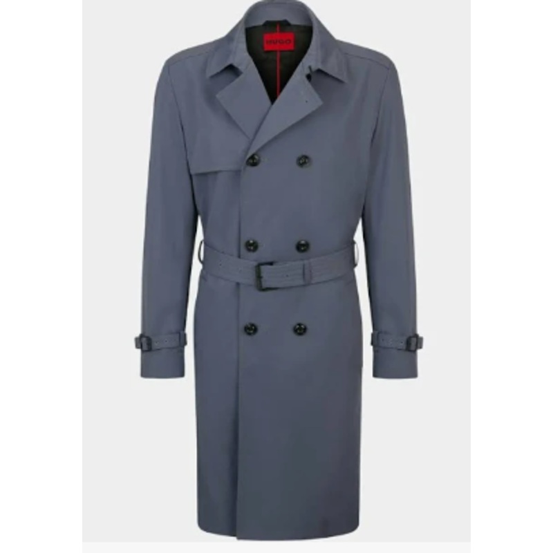 Hugo Boss Mens Relaxed fit Double Breasted Raincoat Coat 44 Blue Solid