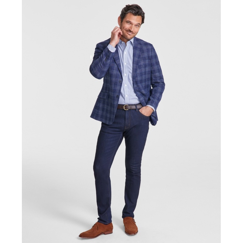 Nautica Mens Modern fit Sport Coat Blazer 48 L Navy Blue Plaid