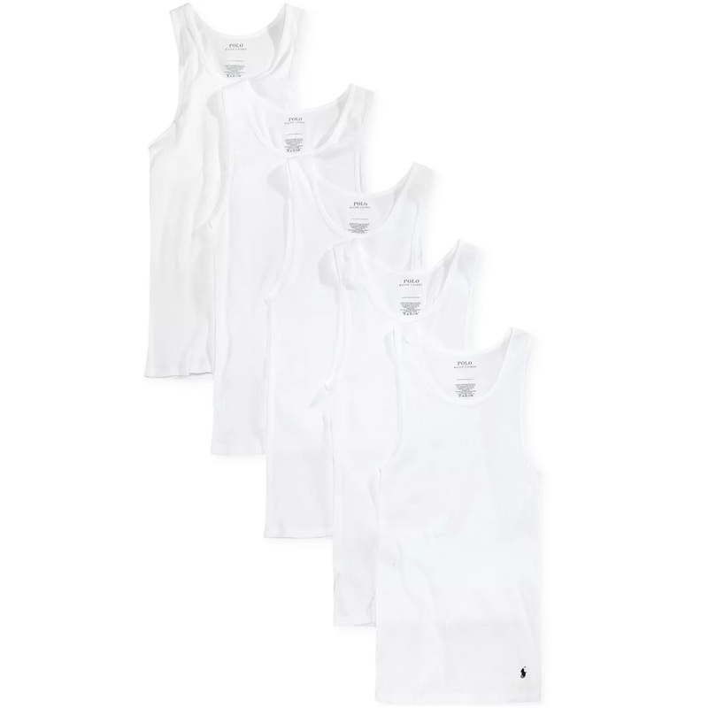 Polo Ralph Lauren Men's 5-Pack Cotton Undershirt Tank Tops Medium White