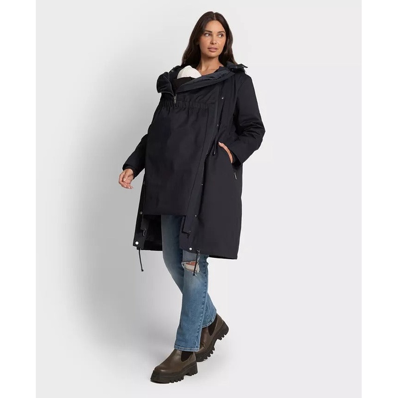 Seraphine Women's Maternity Down Parka Coat US Size 14 Navy Blue Fur Trim Hood