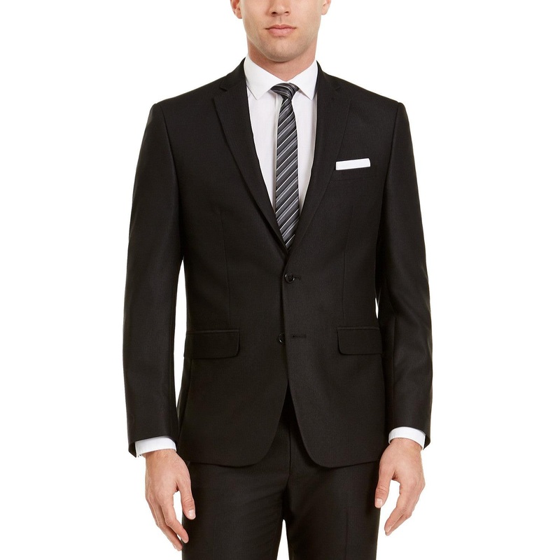 Van Heusen Mens Slim fit Suit Jacket Blazer 44 L Black Herringbone Stretch