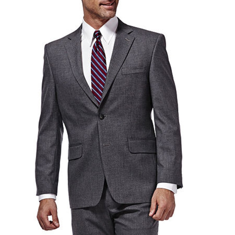 Haggar Mens Regular fit Suit Jacket Blazer 42 R Charcoal Grey Solid Stretch